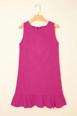 Hot Dear-Lover Knot Scoop Back Ruffle Hem Sleeveless Mini Dress Bright Pink