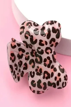 Clearance Dear-Lover Leopard Print Bowknot Shape Claw Clip Bright Pink