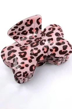 Clearance Dear-Lover Leopard Print Bowknot Shape Claw Clip Bright Pink