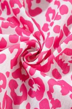 Discount Dear-Lover Leopard Printed Long Sleeve Buttoned Front Mini Dress Bright Pink
