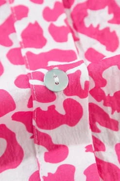 Discount Dear-Lover Leopard Printed Long Sleeve Buttoned Front Mini Dress Bright Pink