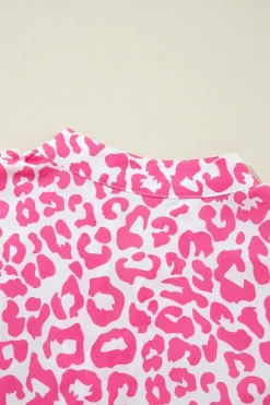 Discount Dear-Lover Leopard Printed Long Sleeve Buttoned Front Mini Dress Bright Pink