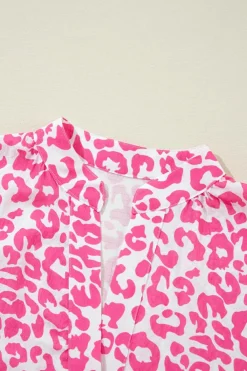 Discount Dear-Lover Leopard Printed Long Sleeve Buttoned Front Mini Dress Bright Pink