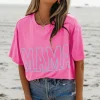 Online Dear-Lover MAMA Letter Graphic Neon T Shirt Bright Pink