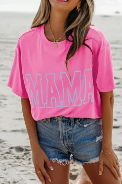 Online Dear-Lover MAMA Letter Graphic Neon T Shirt Bright Pink