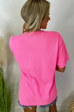 Online Dear-Lover MAMA Letter Graphic Neon T Shirt Bright Pink