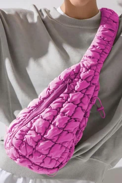 Best Dear-Lover Marshmallow Quilted Drawstring Decor Sling Bag Bright Pink