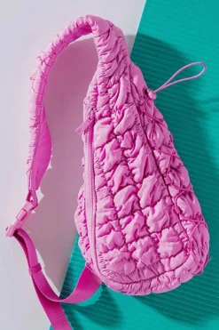Best Dear-Lover Marshmallow Quilted Drawstring Decor Sling Bag Bright Pink