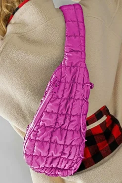 Best Dear-Lover Marshmallow Quilted Drawstring Decor Sling Bag Bright Pink