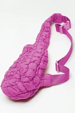 Best Dear-Lover Marshmallow Quilted Drawstring Decor Sling Bag Bright Pink