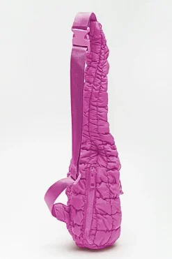 Best Dear-Lover Marshmallow Quilted Drawstring Decor Sling Bag Bright Pink