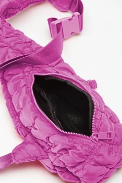 Best Dear-Lover Marshmallow Quilted Drawstring Decor Sling Bag Bright Pink