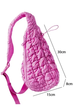 Best Dear-Lover Marshmallow Quilted Drawstring Decor Sling Bag Bright Pink