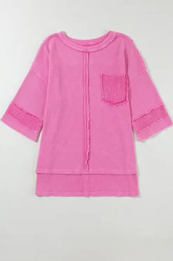 Outlet Dear-Lover Oversized Mineral Wash Textured Bracelet Sleeve Top Bright Pink