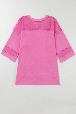 Outlet Dear-Lover Oversized Mineral Wash Textured Bracelet Sleeve Top Bright Pink