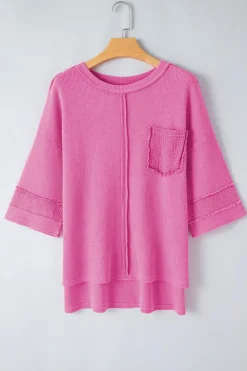 Outlet Dear-Lover Oversized Mineral Wash Textured Bracelet Sleeve Top Bright Pink