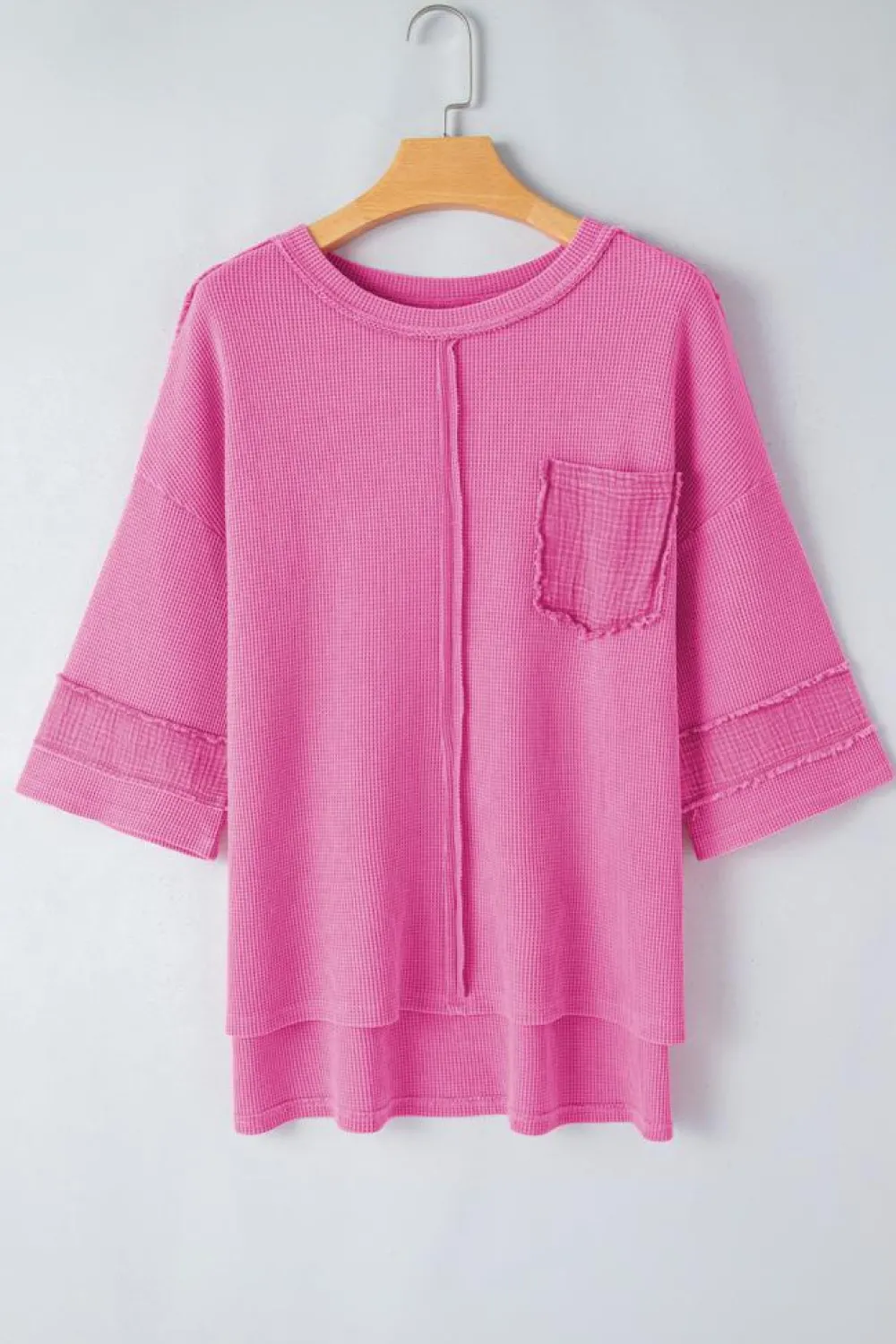 Outlet Dear-Lover Oversized Mineral Wash Textured Bracelet Sleeve Top Bright Pink