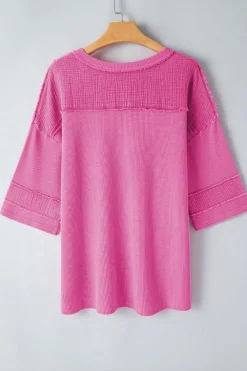Outlet Dear-Lover Oversized Mineral Wash Textured Bracelet Sleeve Top Bright Pink