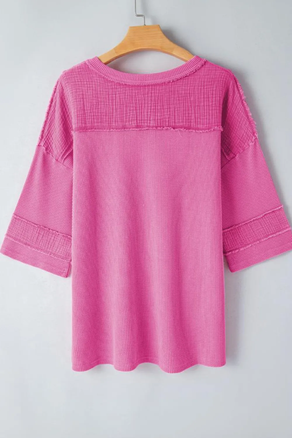 Outlet Dear-Lover Oversized Mineral Wash Textured Bracelet Sleeve Top Bright Pink