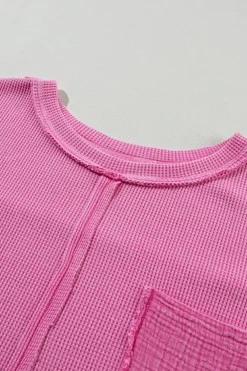 Outlet Dear-Lover Oversized Mineral Wash Textured Bracelet Sleeve Top Bright Pink