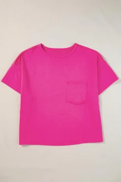 Hot Dear-Lover Patched Pocket Exposed Seam Oversize T-shirt Bright Pink
