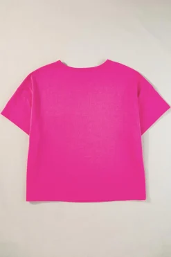 Hot Dear-Lover Patched Pocket Exposed Seam Oversize T-shirt Bright Pink