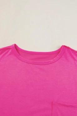 Hot Dear-Lover Patched Pocket Exposed Seam Oversize T-shirt Bright Pink