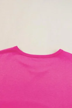 Hot Dear-Lover Patched Pocket Exposed Seam Oversize T-shirt Bright Pink