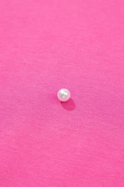 Best Dear-Lover Pearl Beaded  Drop Shoulder Crewneck T Shirt Bright Pink