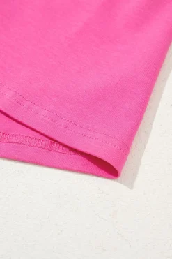 Best Dear-Lover Pearl Beaded  Drop Shoulder Crewneck T Shirt Bright Pink