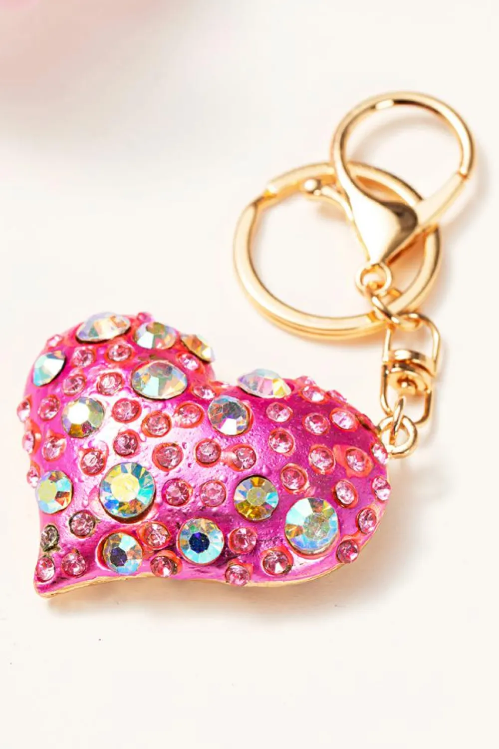 Online Dear-Lover Rhinestone Inlay Heart Shaped Keychain Bright Pink