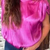 Outlet Dear-Lover Ruched Sleeves Knotted Backless Blouse Bright Pink