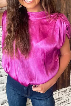 Outlet Dear-Lover Ruched Sleeves Knotted Backless Blouse Bright Pink