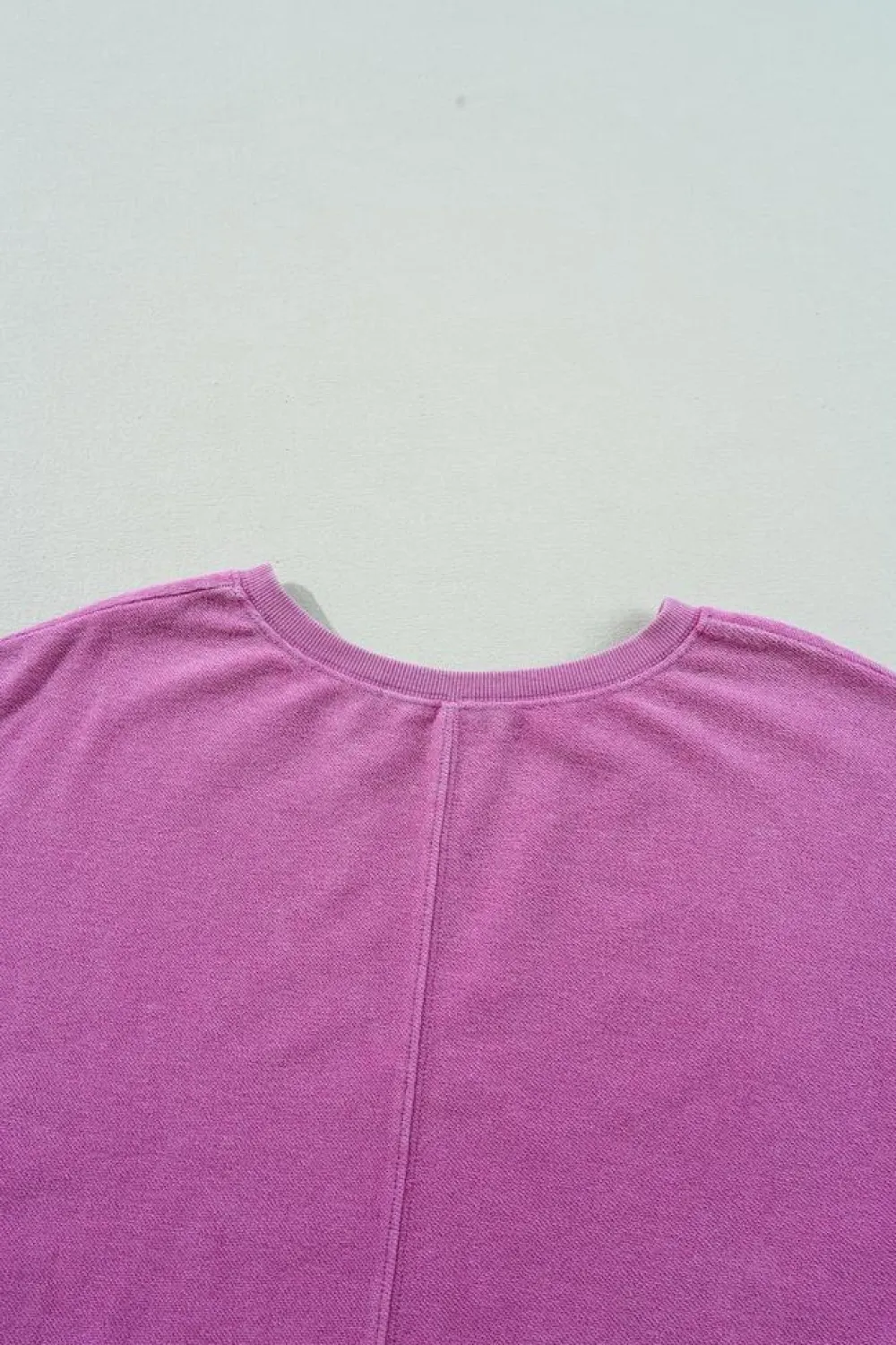 Hot Dear-Lover Solid Color Notched Neck Drop Shoulder Sweatshirt Bright Pink