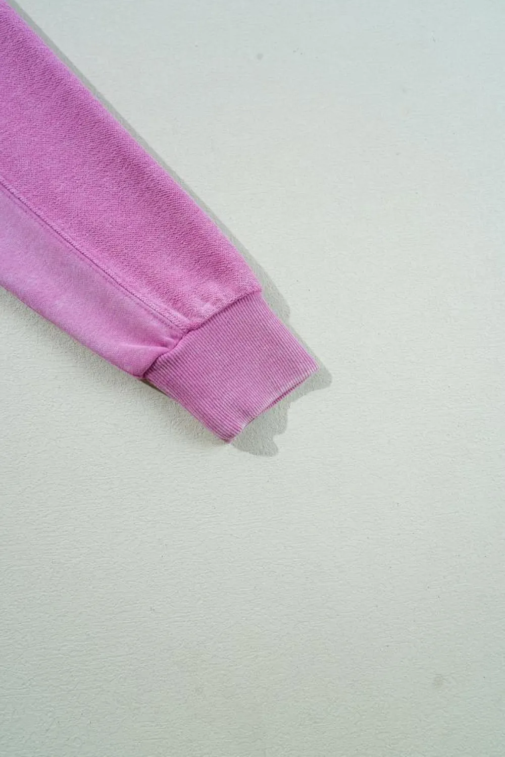 Hot Dear-Lover Solid Color Notched Neck Drop Shoulder Sweatshirt Bright Pink