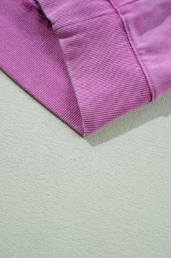 Hot Dear-Lover Solid Color Notched Neck Drop Shoulder Sweatshirt Bright Pink