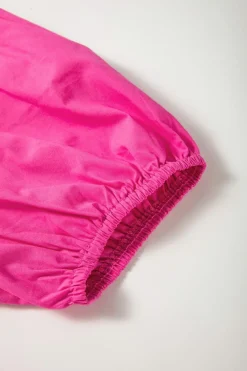Sale Dear-Lover Solid Color Puff Sleeve Tie Front High Waist Mini Dress Bright Pink