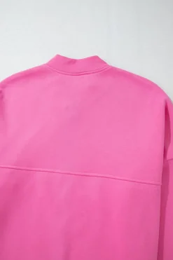 Hot Dear-Lover Solid Seamed Zipper Jacket and Drawstring Waist Pants Set Bright Pink