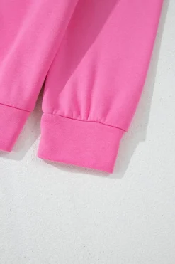 Hot Dear-Lover Solid Seamed Zipper Jacket and Drawstring Waist Pants Set Bright Pink