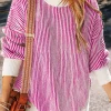 Online Dear-Lover Striped Textured Knit Contrast Edge Loose Sweater Bright Pink
