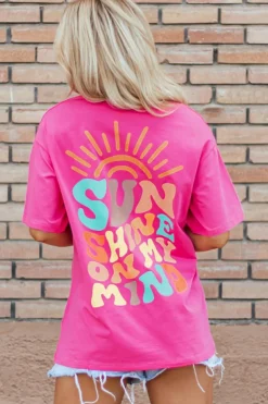 Discount Dear-Lover SUNSHINE ON MY MIND Graphic Tee Bright Pink