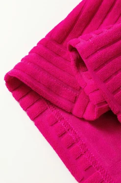 New Dear-Lover Terry Textured Sleeveless Button Front Wide Leg Jumpsuit Bright Pink