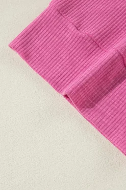 Fashion Dear-Lover Textured Colorblock 3/4 Sleeve Oversize Top Bright Pink