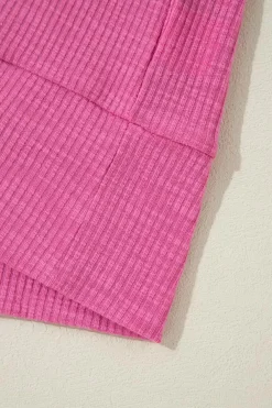 Fashion Dear-Lover Textured Colorblock 3/4 Sleeve Oversize Top Bright Pink