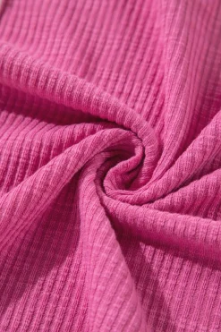 Fashion Dear-Lover Textured Colorblock 3/4 Sleeve Oversize Top Bright Pink