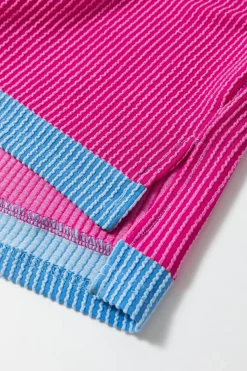 Hot Dear-Lover Textured Contrast Trim Round Neck T Shirt Bright Pink