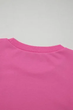 Fashion Dear-Lover Textured Patchwork Round Neck Sweatshirt Bright Pink