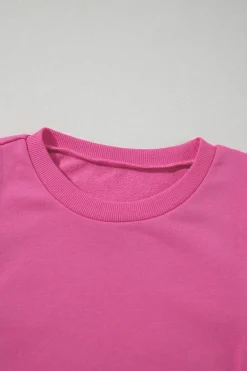 Fashion Dear-Lover Textured Patchwork Round Neck Sweatshirt Bright Pink