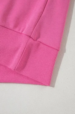 Fashion Dear-Lover Textured Patchwork Round Neck Sweatshirt Bright Pink