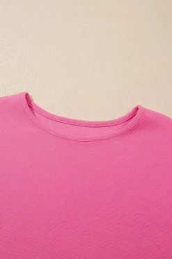 Hot Dear-Lover Textured Pearled Ruffle Sleeve Top 2 Piece Shorts Set Bright Pink